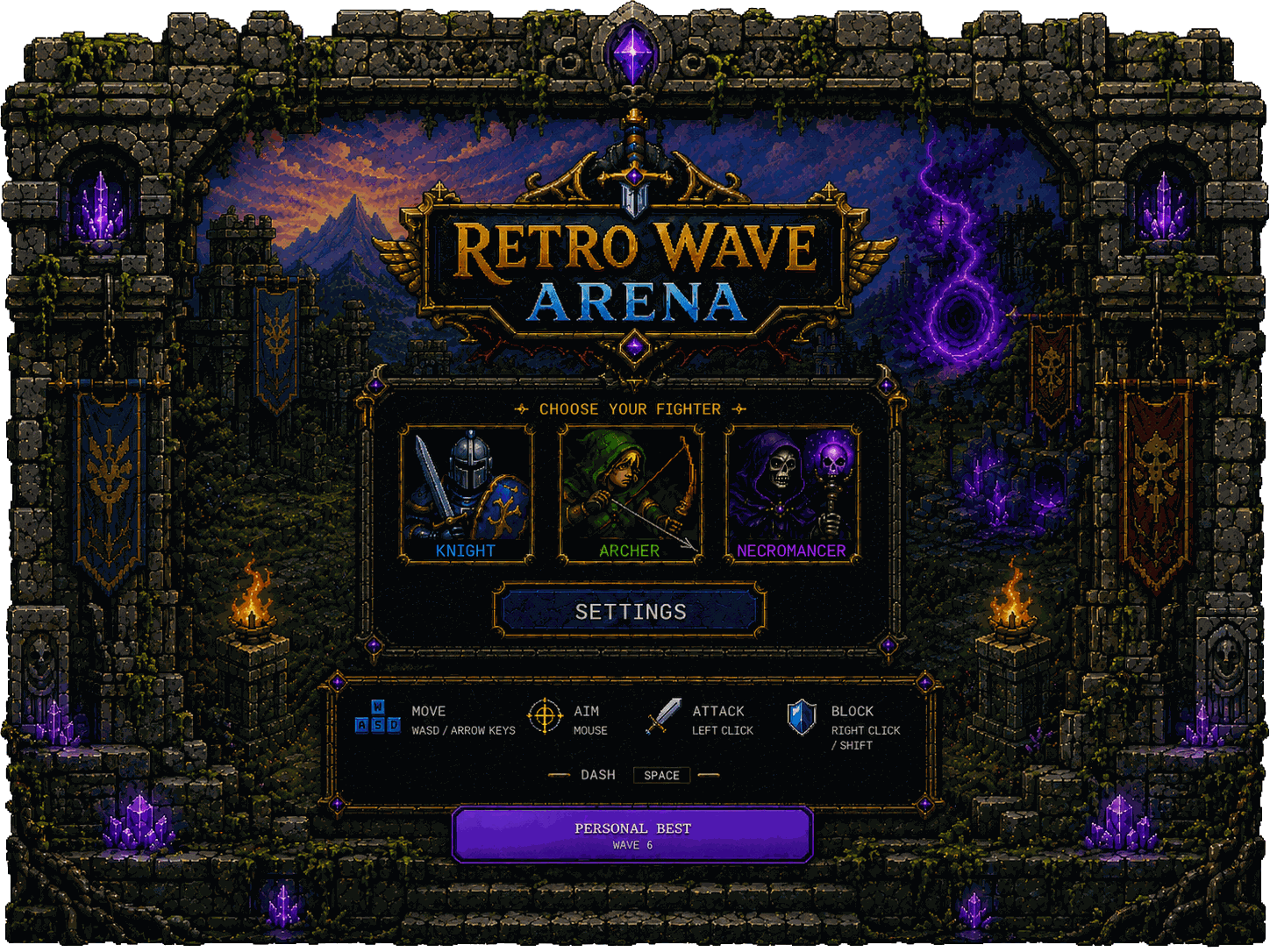 Retro Wave Arena main menu