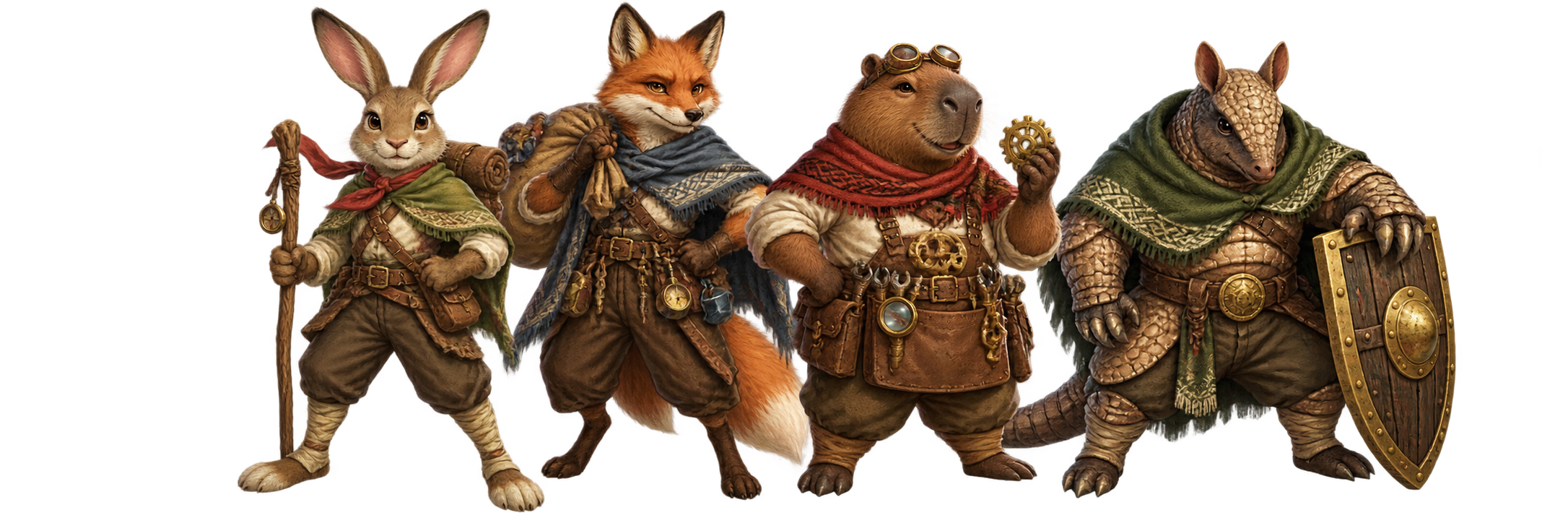 Rabbit, fox, capybara and armadillo from Naipe Cimarrón